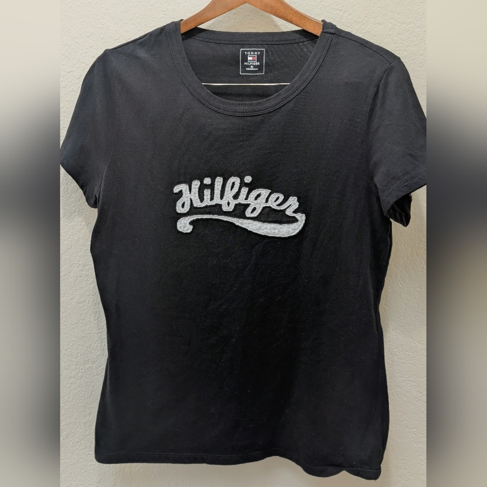 Black Tommy Hilfiger Script Logo Crew-Neck T-Shirt 100% Cotton Size XL
